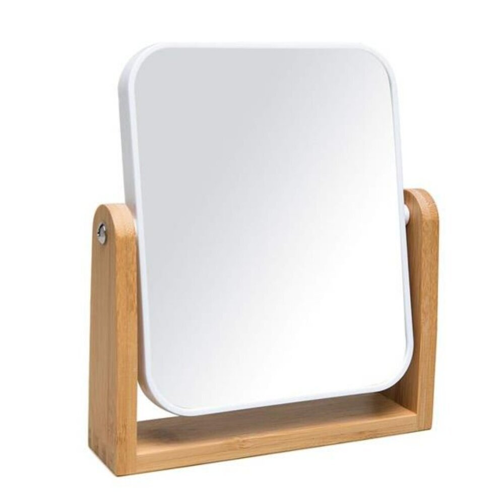 vanity makeup mirror with bamboo stand double sided magnifying swivel mirror